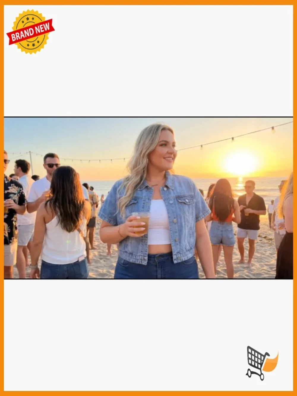 Plus Size Crop Denim Jacket Short Sleeve Button Down - Picture 7 of 7